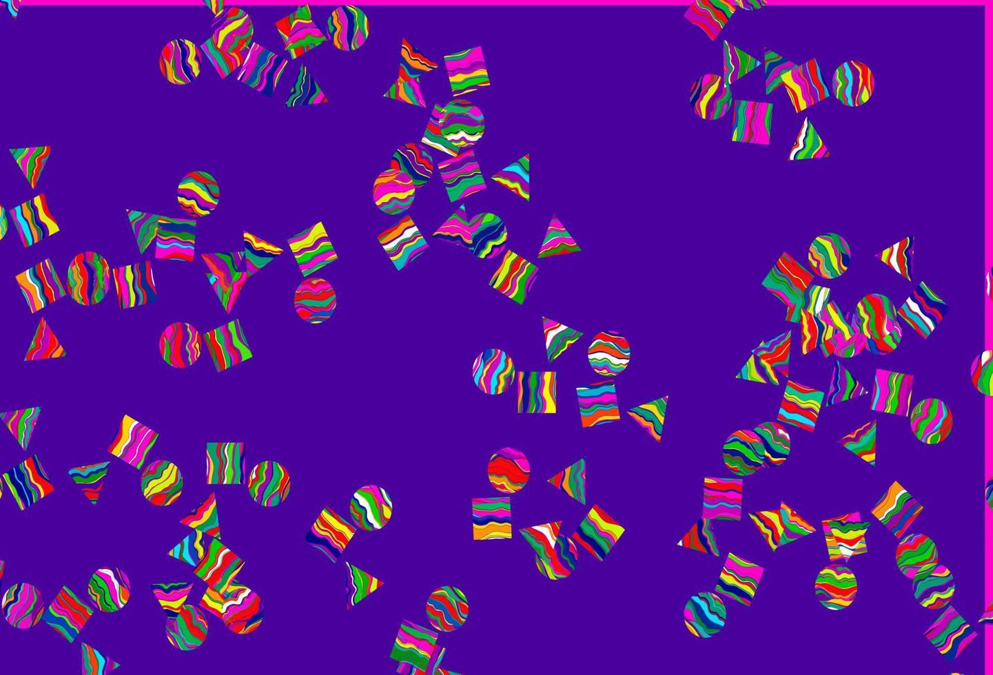 lumière multicolore, disposition vectorielle arc-en-ciel avec cercles, lignes, rectangles. vecteur