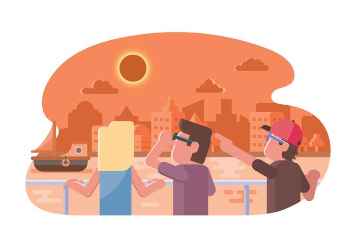 Les gens regardent l'illustration de l'éclipse solaire vecteur