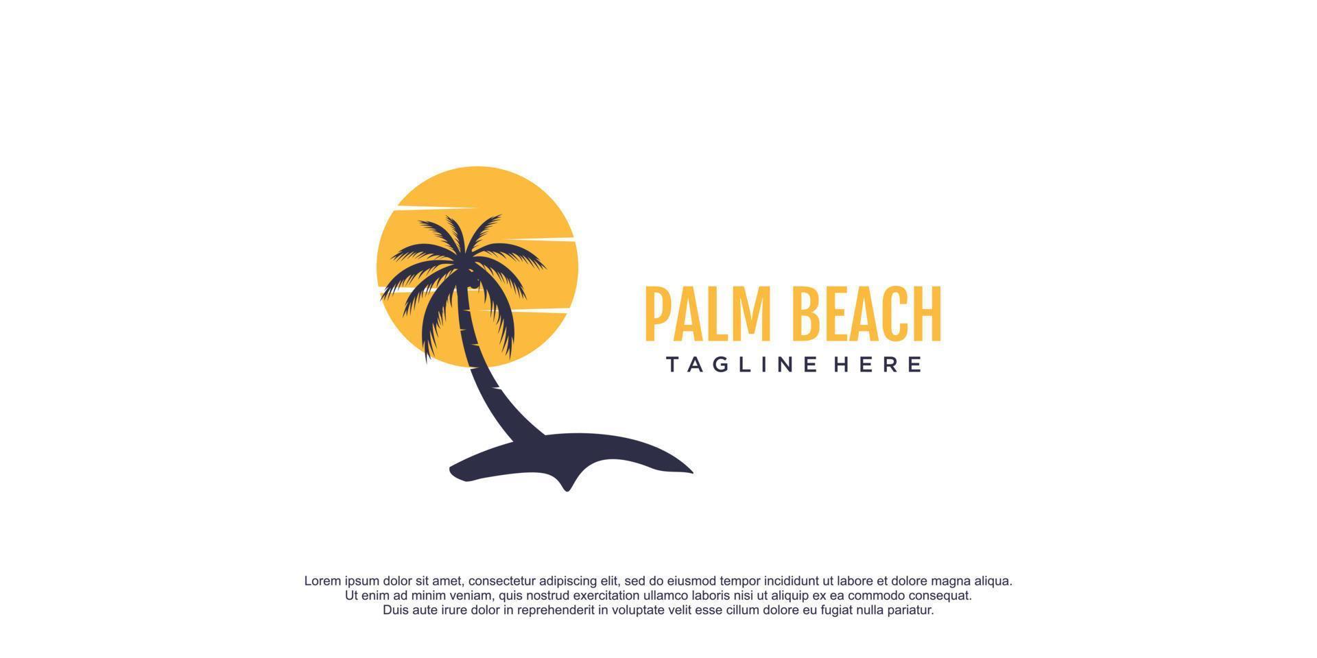 logo de plage de palmiers avec illustration d'icône vectorielle de conception d'élément de coucher de soleil vecteur