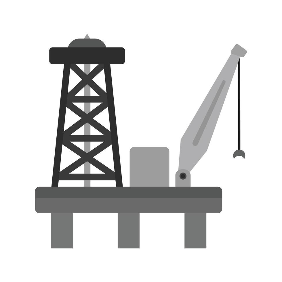 plate-forme pétrolière plate icône en niveaux de gris vecteur