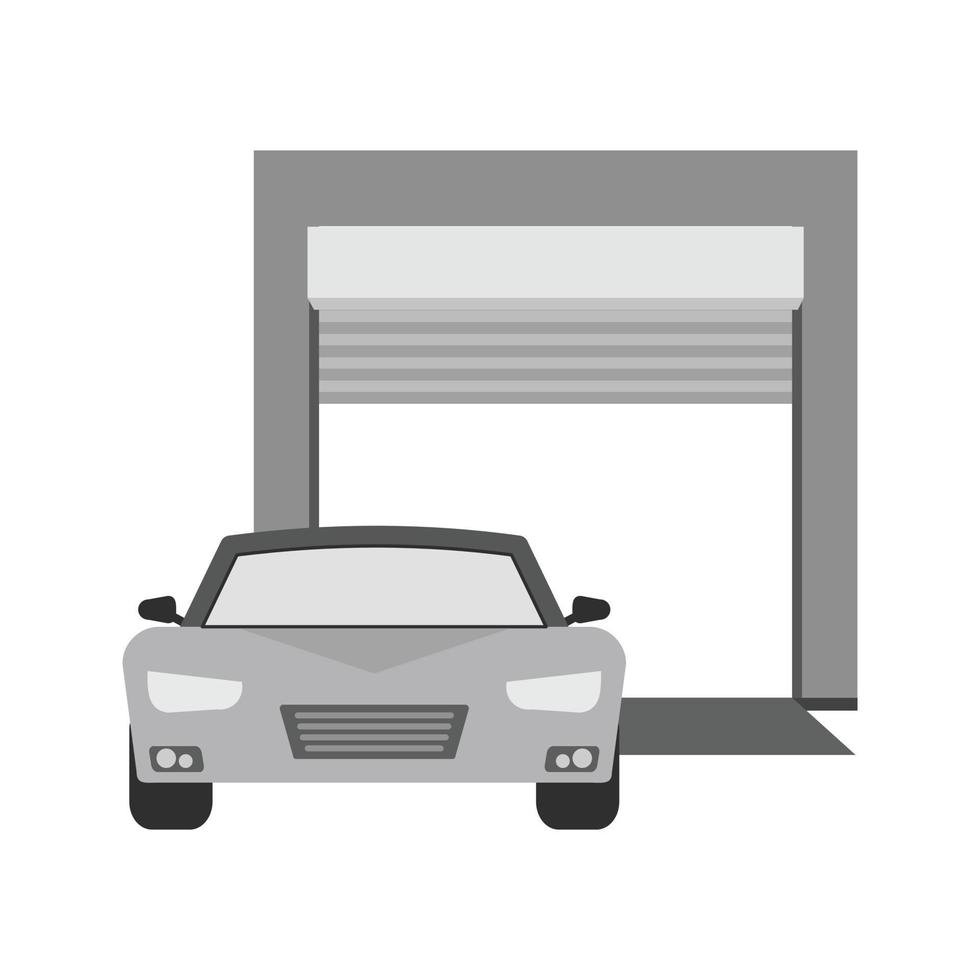 voiture devant l'icône en niveaux de gris plat du garage vecteur