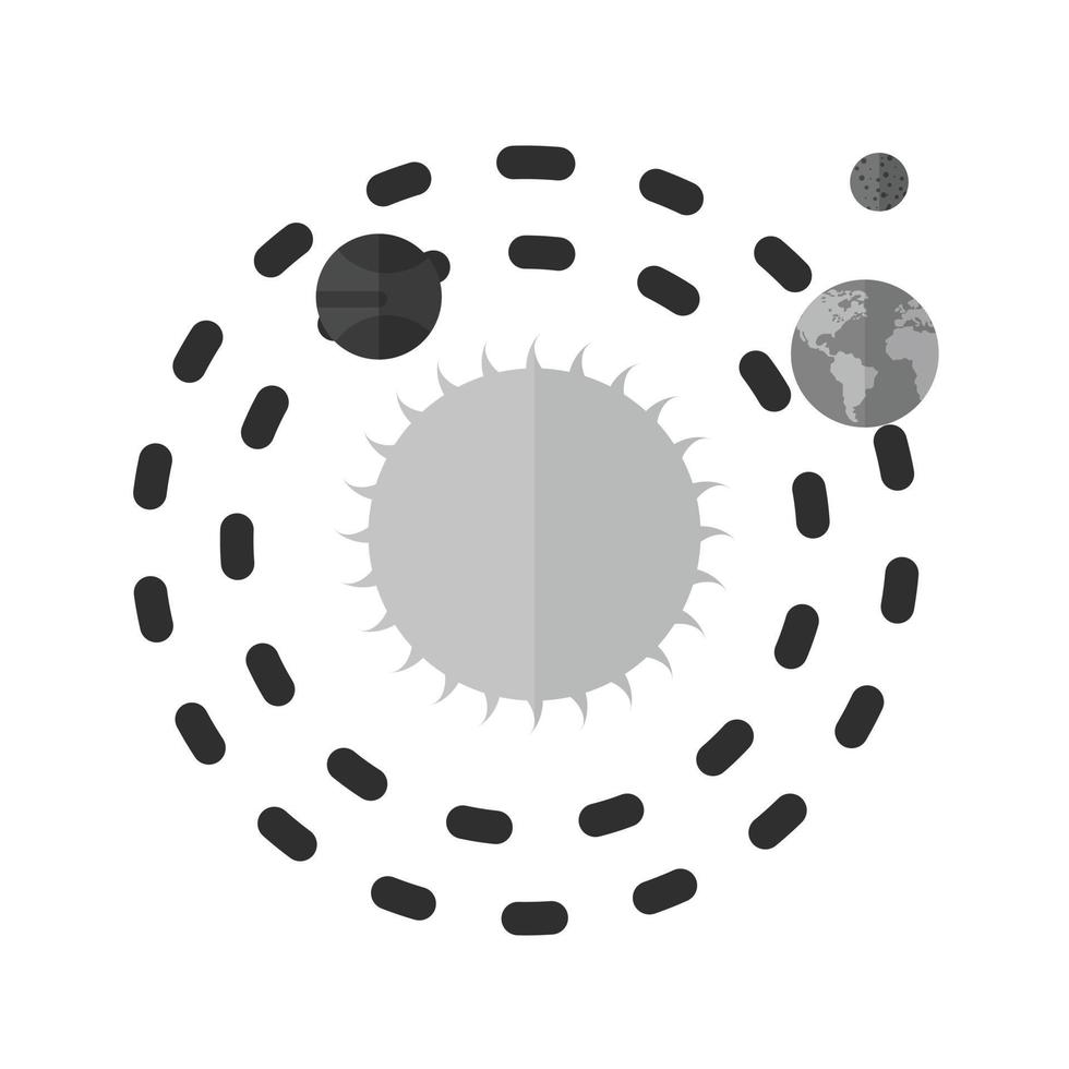planètes en orbite autour du soleil plat icône en niveaux de gris vecteur