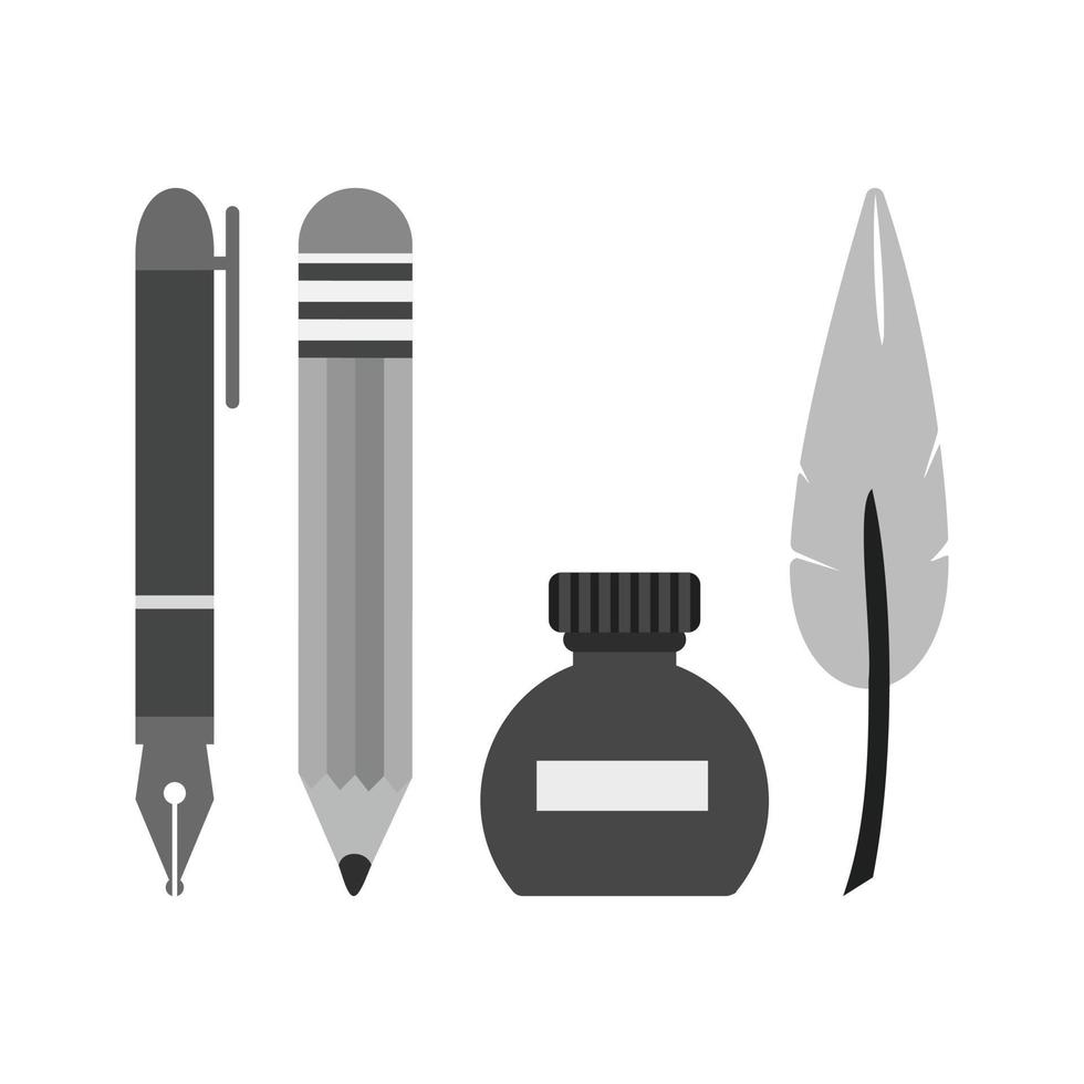matériel d'écriture icône plate en niveaux de gris vecteur
