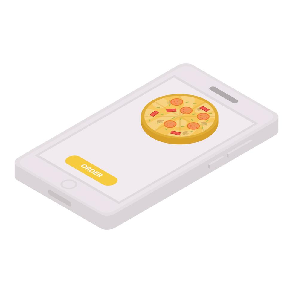 commander une pizza sur l'icône du smartphone, style isométrique vecteur