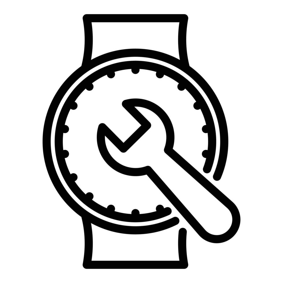icône de montre à main de clé de réparation, style de contour vecteur