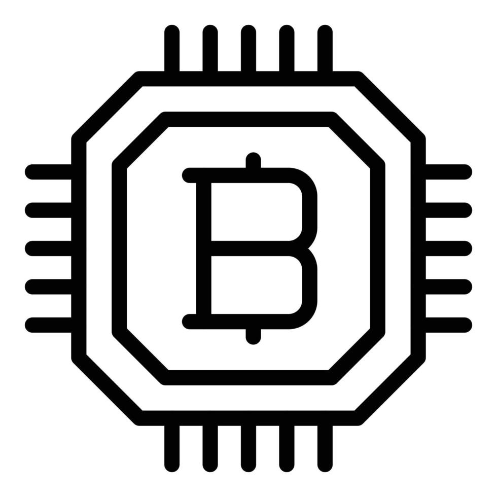icône de processeur bitcoin, style de contour vecteur