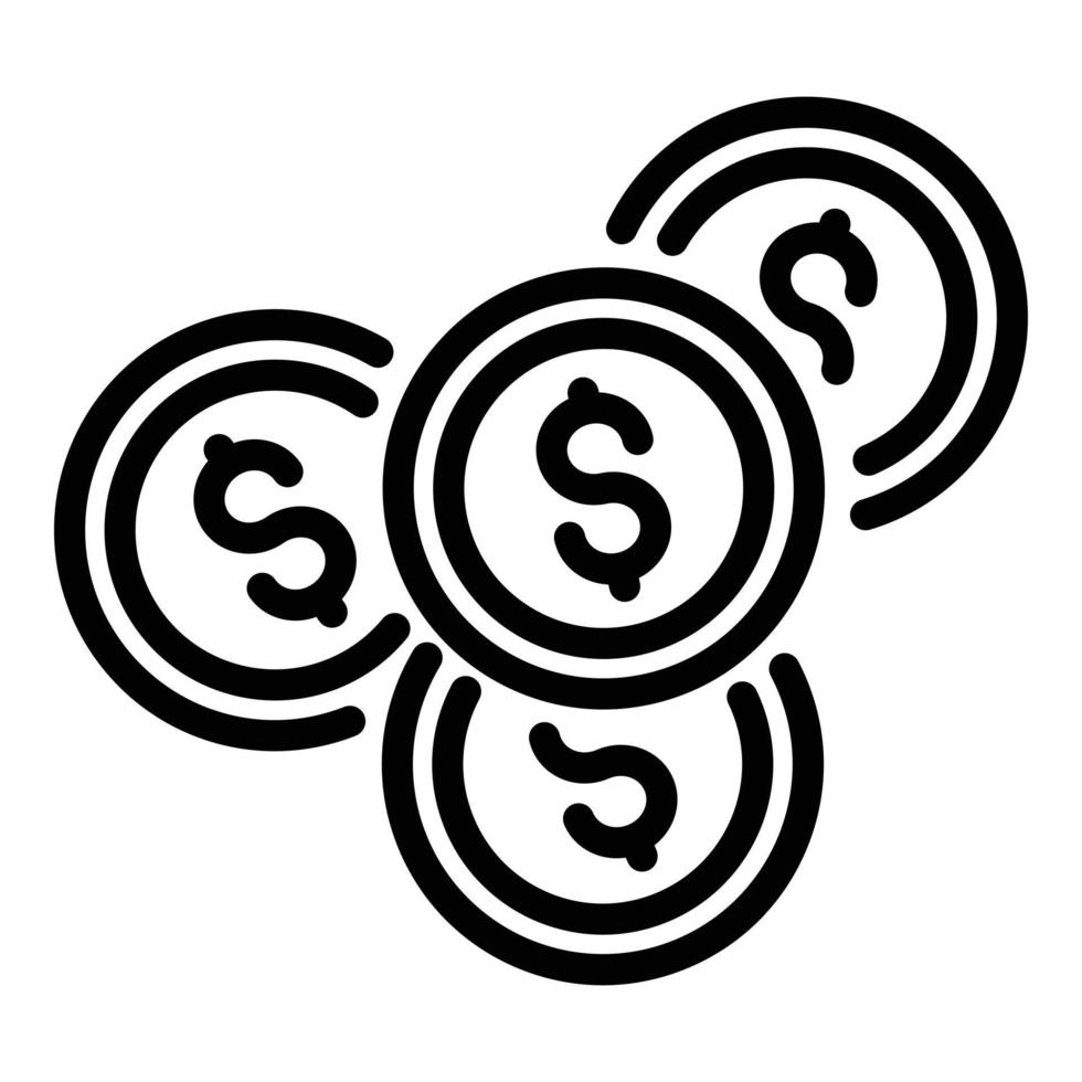 icône de pièces d'argent, style de contour vecteur