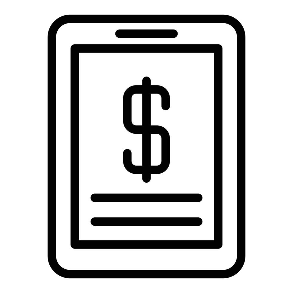 icône d'argent de prêt de tablette, style de contour vecteur