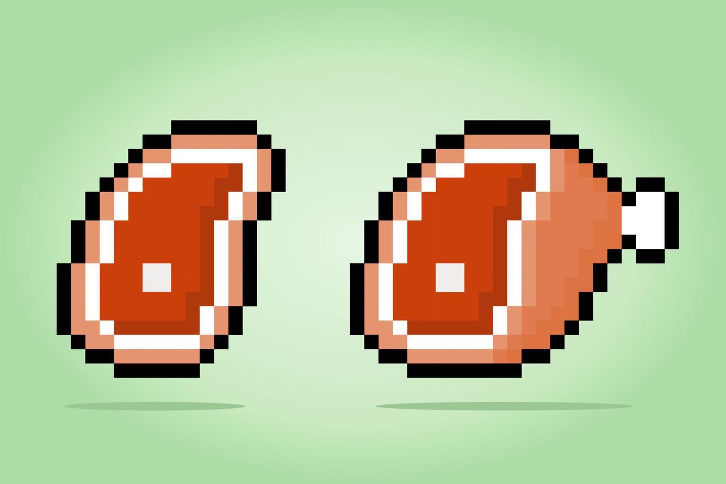 Tranche de viande de 8 bits pixel. produit alimentaire pour les actifs du jeu et les motifs de point de croix dans les illustrations vectorielles vecteur