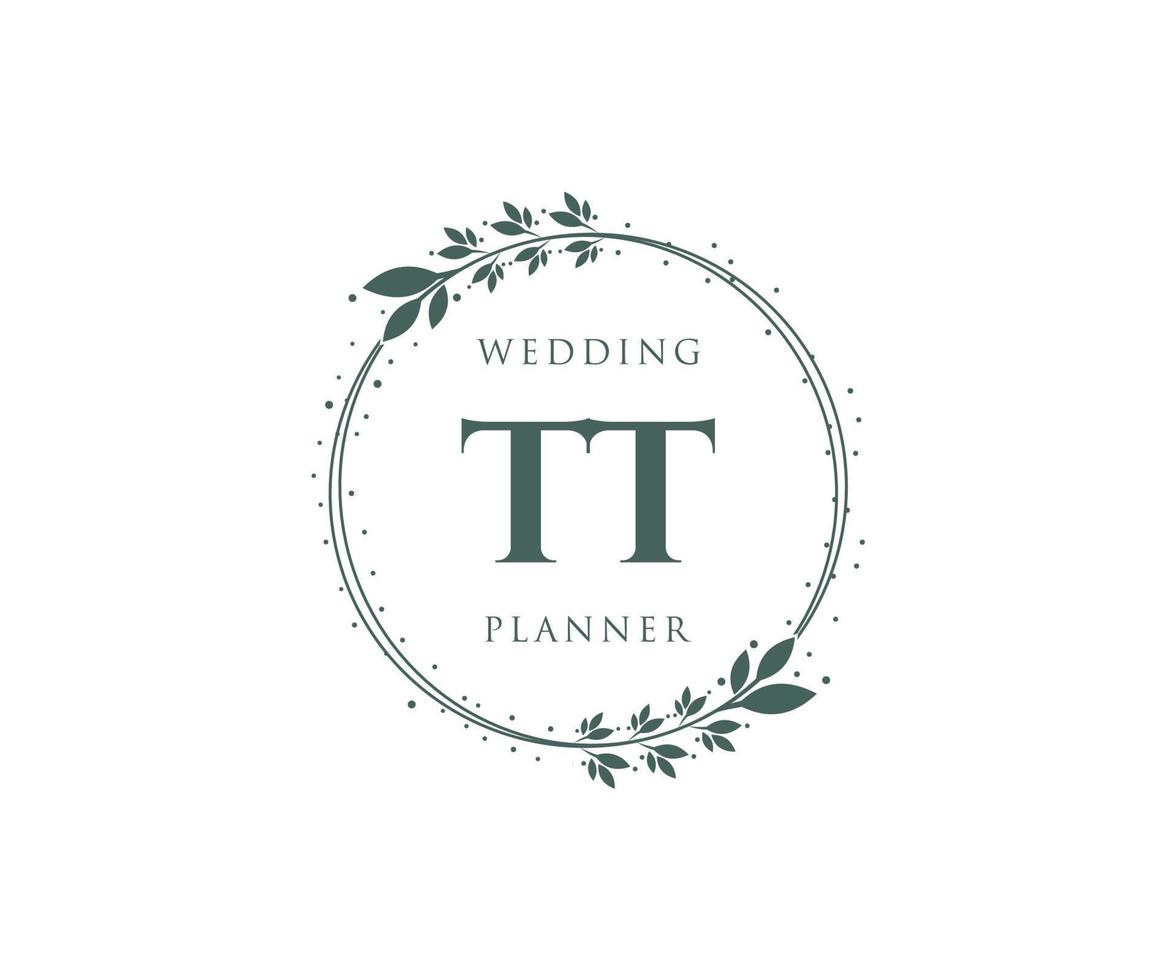 tt initiales lettre collection de logos de monogramme de mariage, modèles minimalistes et floraux modernes dessinés à la main pour cartes d'invitation, réservez la date, identité élégante pour restaurant, boutique, café en image vectorielle vecteur