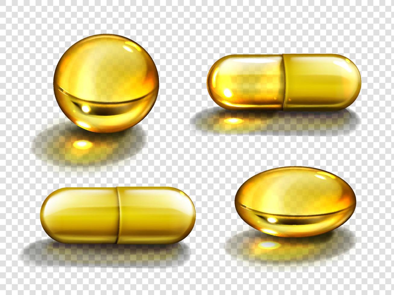 capsules d'huile d'or, pilules rondes et ovales de vitamine vecteur