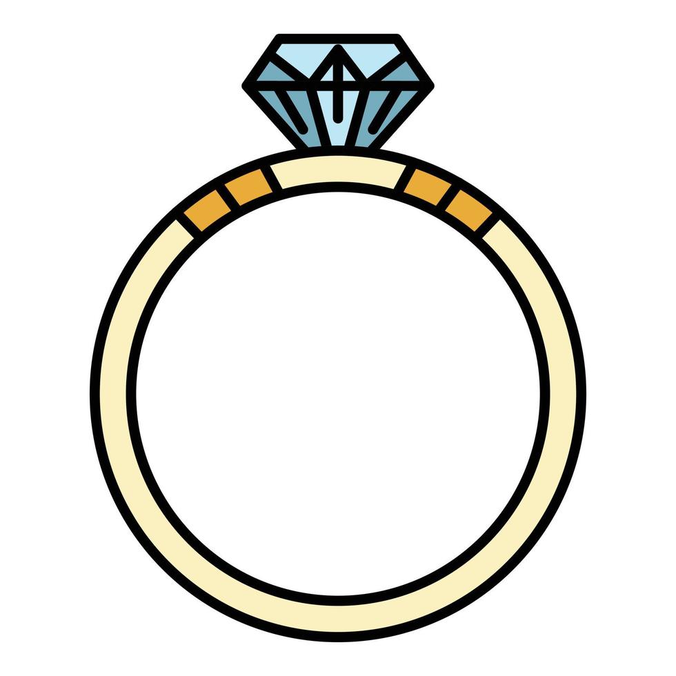 vecteur de contour de couleur icône bague diamant