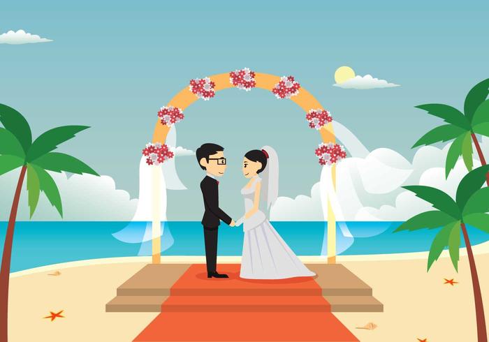 Mariage jeune couple sur l'illustration de la plage vecteur