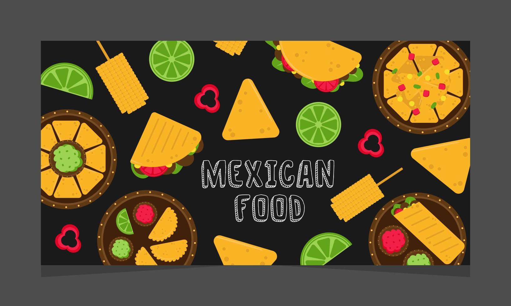 offre de restauration mexicaine, page web. bannière d'atterrissage avec promo, illustration vectorielle. plats nationaux sur fond noir vecteur