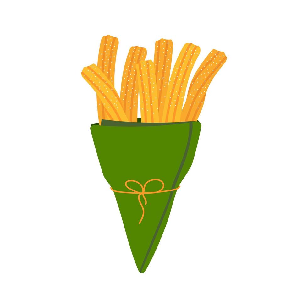 de savoureux churros sucrés ou salés. gobelet en papier ou serviette. cuisine traditionnelle espagnole et mexicaine. pâte frite. illustration vectorielle dessinés à la main. style de bande dessinée vecteur