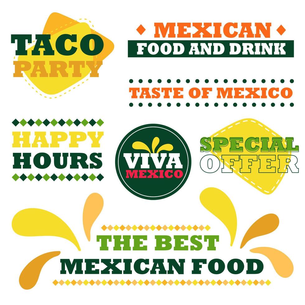 ensemble d'emblèmes mexicains de restauration rapide. cuisine mexicaine traditionnelle. ensemble pour les promotions, la publicité, le menu vecteur