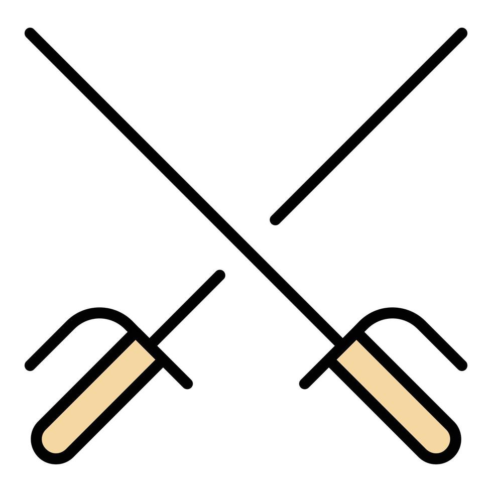vecteur de contour de couleur d'icône d'épée d'escrime croisée