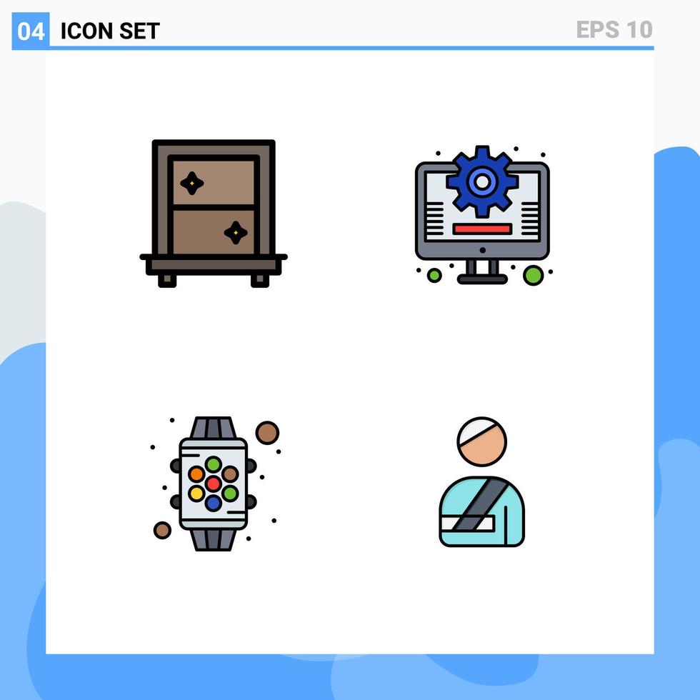 interface mobile filledline couleur plate ensemble de 4 pictogrammes d'éléments de conception vectoriels modifiables par l'utilisateur de l'appareil professionnel de la fenêtre vecteur