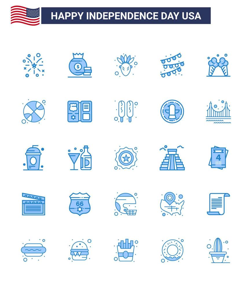 ensemble de 25 icônes de la journée des états-unis symboles américains signes de la fête de l'indépendance pour la glace américaine décoration de fête de la glace américaine éléments de conception vectoriels modifiables de la journée des états-unis vecteur
