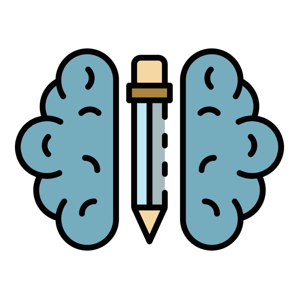 vecteur de contour de couleur d'icône d'apprentissage du cerveau interactif