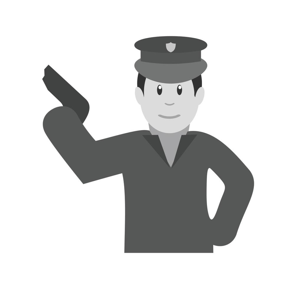 policier tenant une icône plate en niveaux de gris vecteur