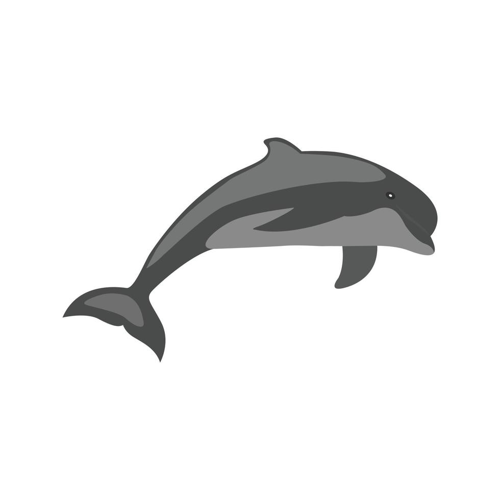 icône de dauphin plat en niveaux de gris vecteur