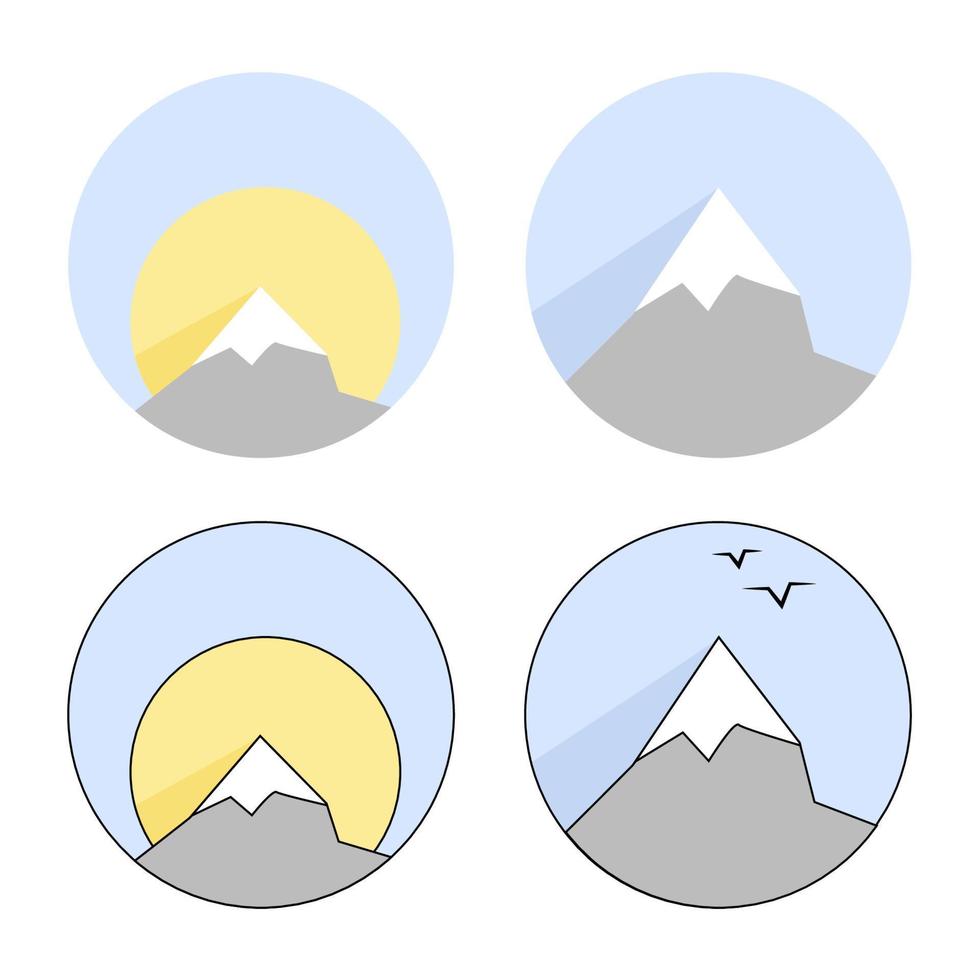 ensemble de logos avec montagnes grises, nuages et soleil vecteur