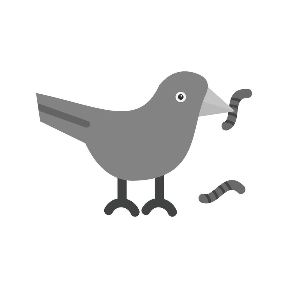 oiseau mangeant un ver plat icône en niveaux de gris vecteur