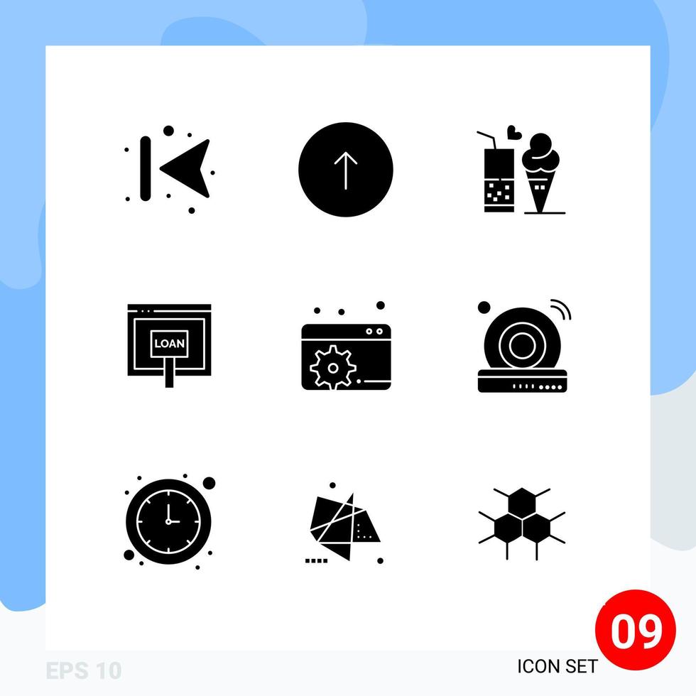 ensemble de 9 symboles d'icônes d'interface utilisateur modernes signes pour l'argent internet web crédit crème glacée éléments de conception vectoriels modifiables vecteur