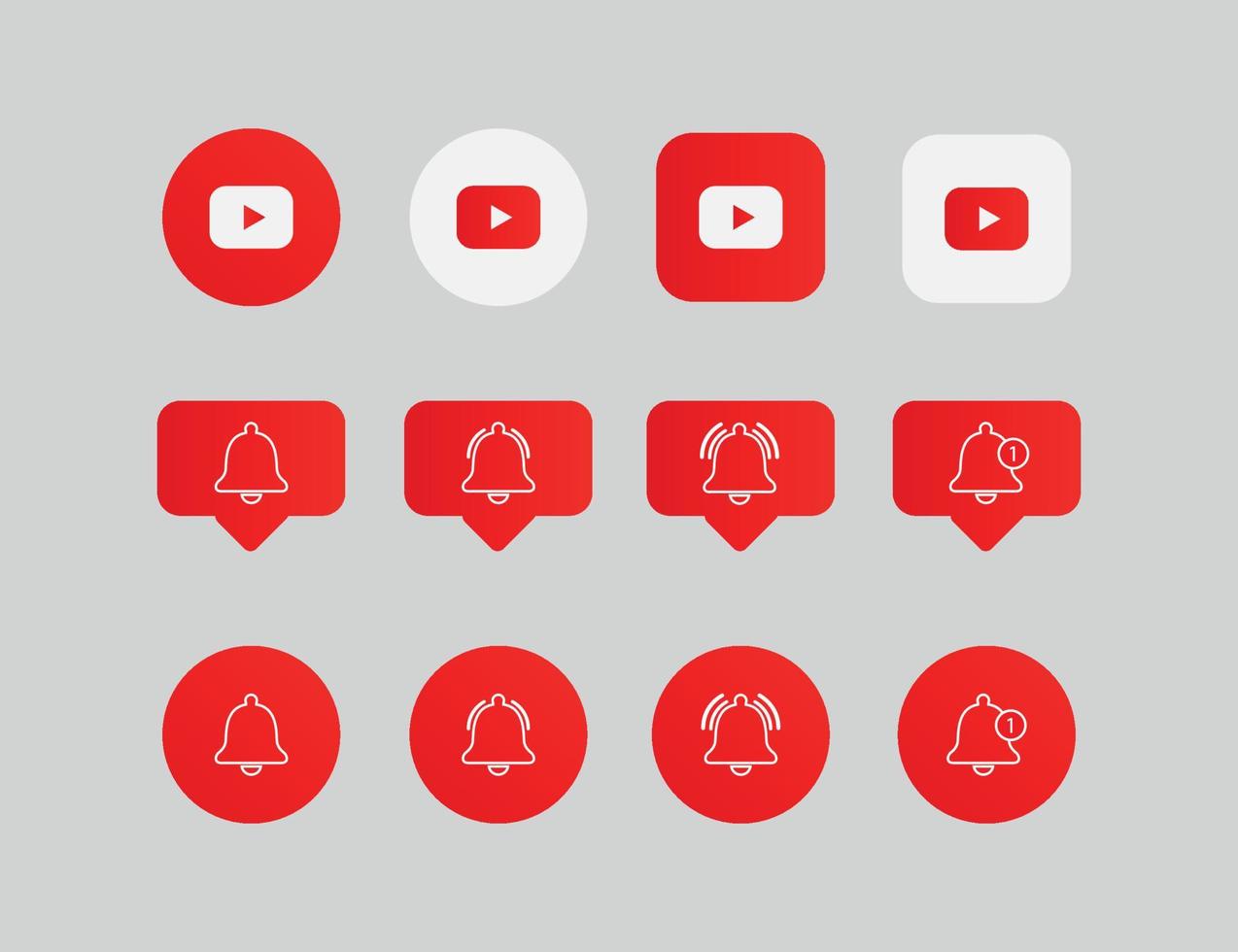 ensemble de collection de logo youtube et de cloches de notification youtube pour la conception de médias sociaux vecteur