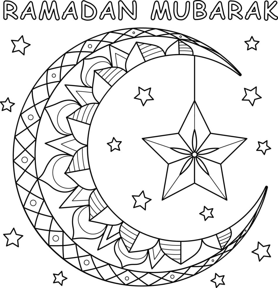 coloriage des lanternes du croissant de lune du ramadan vecteur