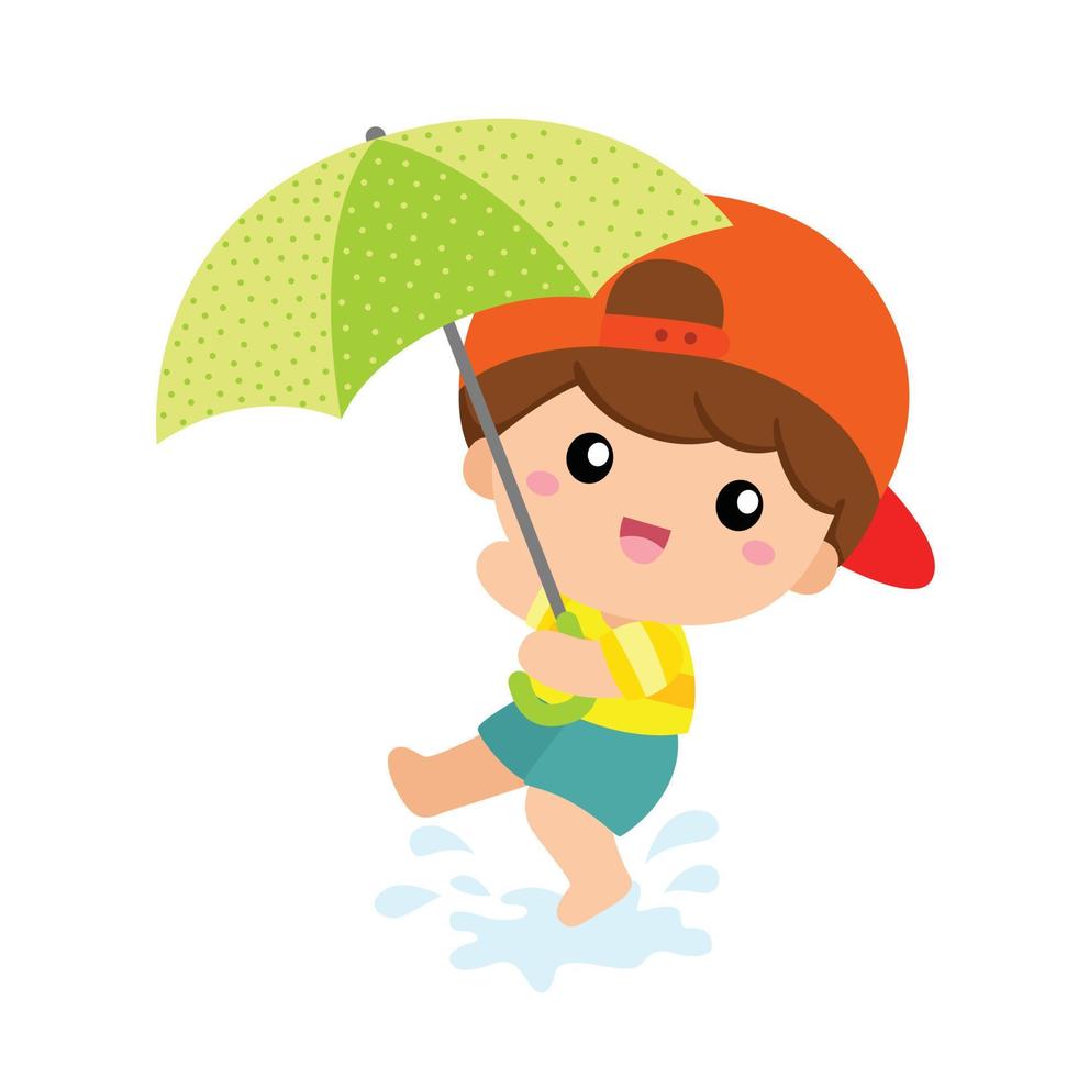 mignons enfants jouant au jour de pluie illustration clipart vectoriel