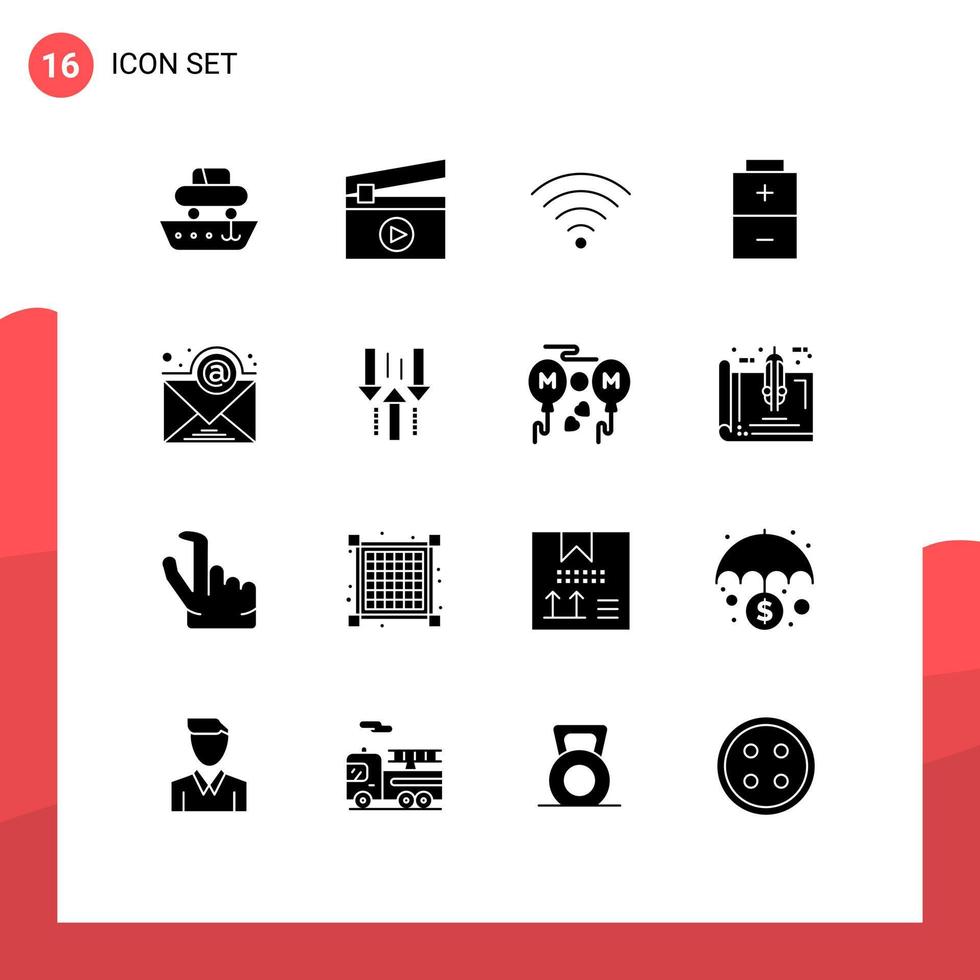 16 concept de glyphe solide pour les sites Web mobiles et applications flèche newsletter connexion e-mail charge éléments de conception vectoriels modifiables vecteur