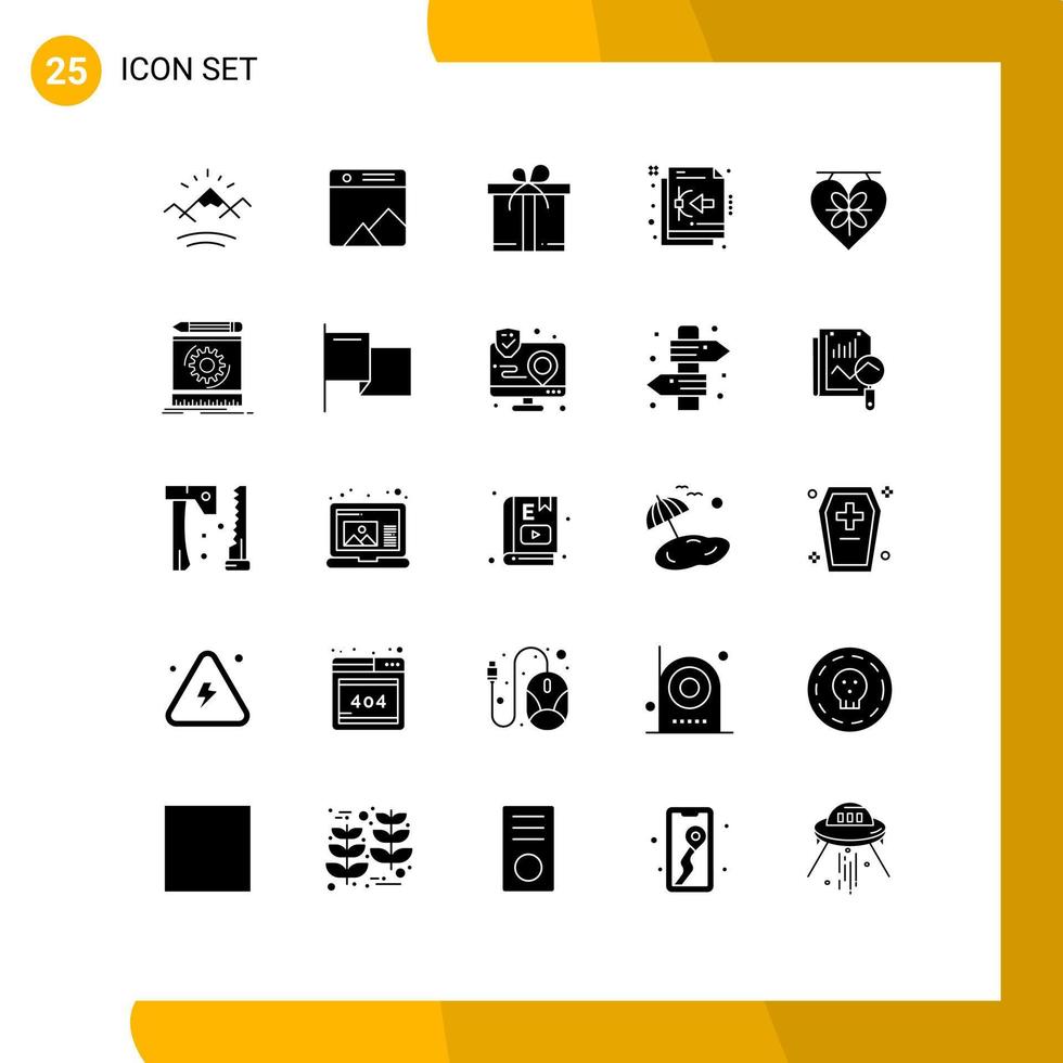 pack de 25 signes et symboles de glyphes solides modernes pour les supports d'impression Web tels que la conception de fichiers cadeaux de carte de coeur éléments de conception vectoriels modifiables vecteur