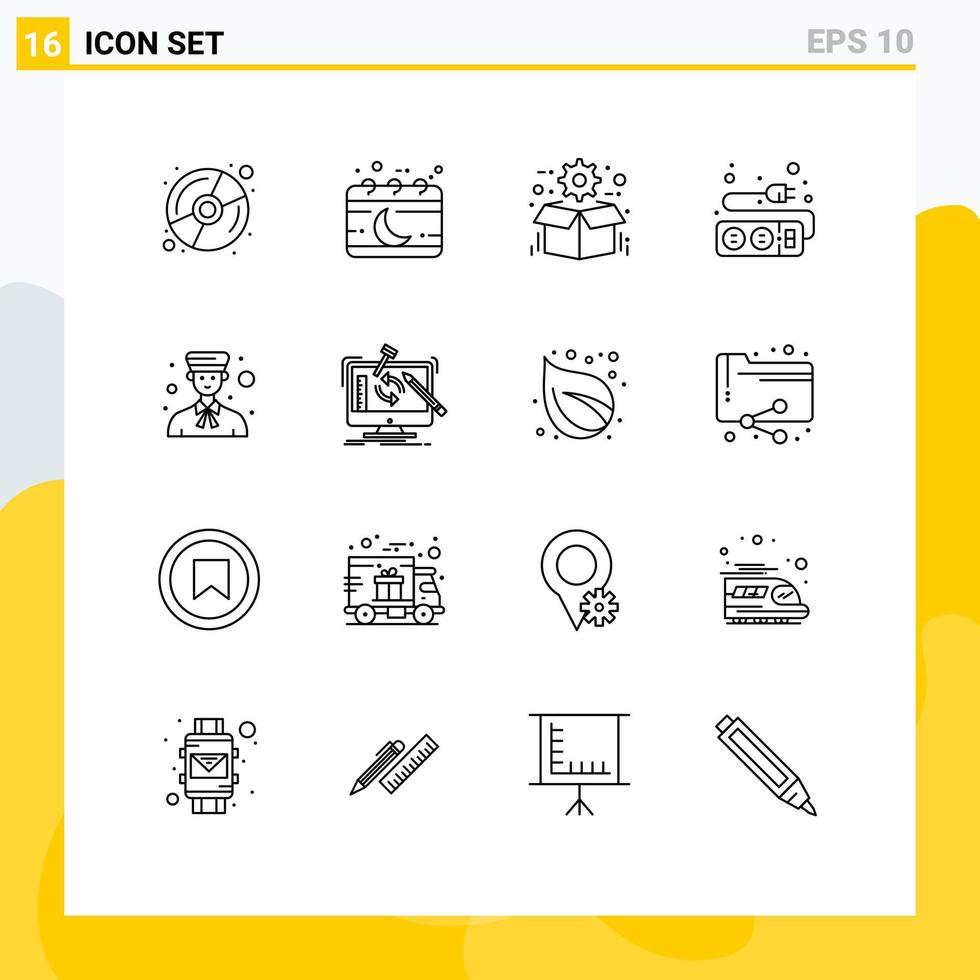 aperçu de l'interface mobile ensemble de 16 pictogrammes d'avatar socket box plug seo éléments de conception vectoriels modifiables vecteur