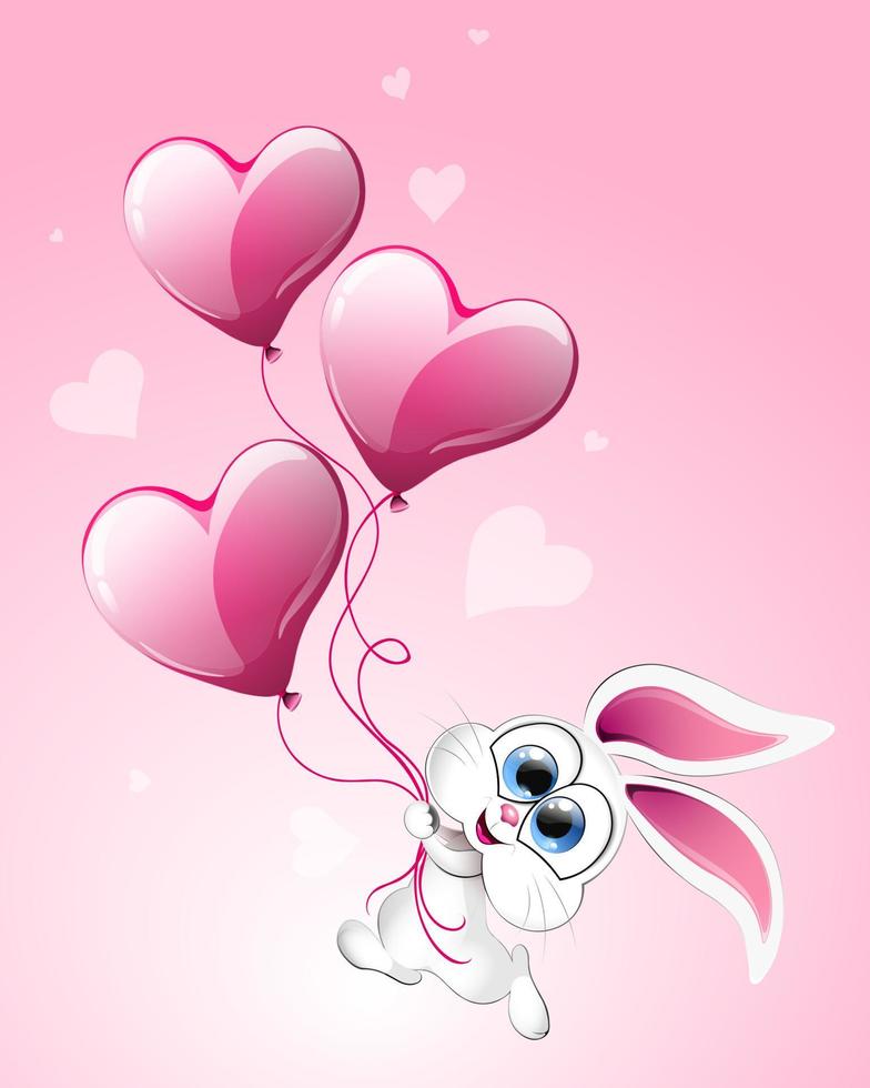 lapin valentine vole avec des ballons coeur vecteur