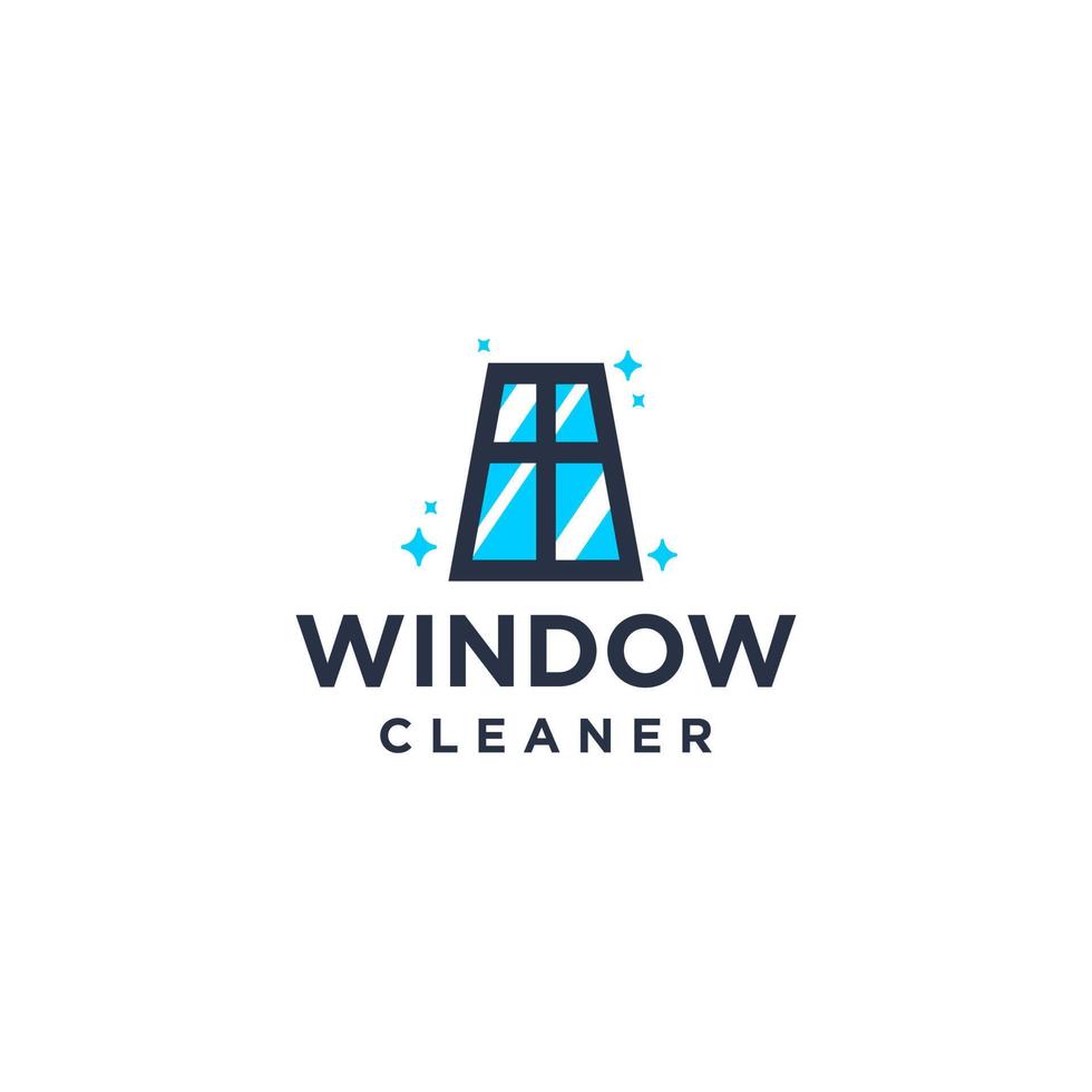 logo de marque de service de nettoyage de vitres, logo de service d'entretien ménager avec fenêtre propre, illustration intérieure extérieure scintillante vecteur