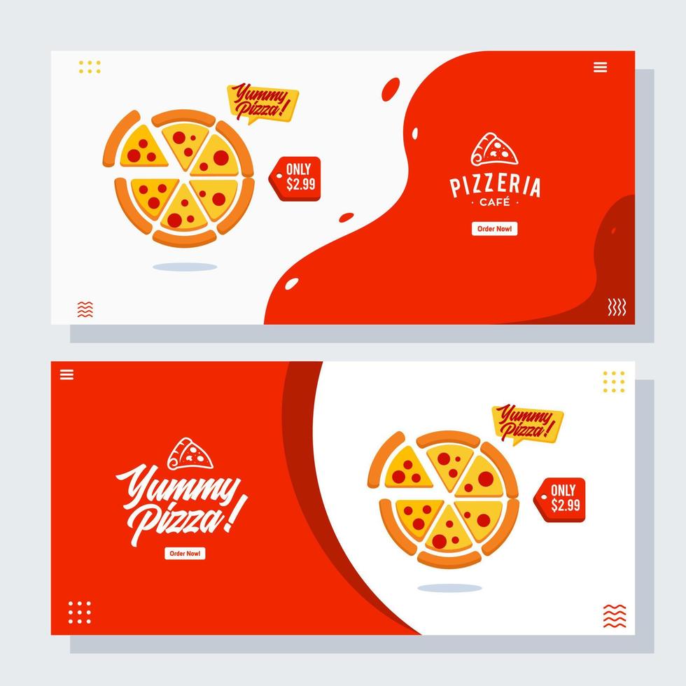 pizza pizzeria flyer vector set collection bande dessinée bannière web ui ux ads illustration fond avec icône de saucisse, promotion pour la page d'accueil du site Web