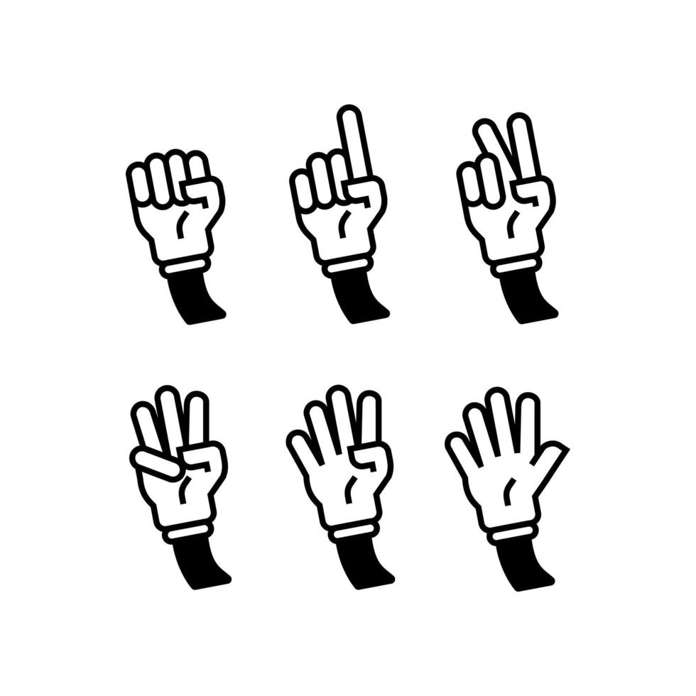 ensemble de gestes de la main compte 1 2 3 4 et 5 illustration d'icône vectorielle dans le style de ligne remplie de dessin animé à la mode vecteur