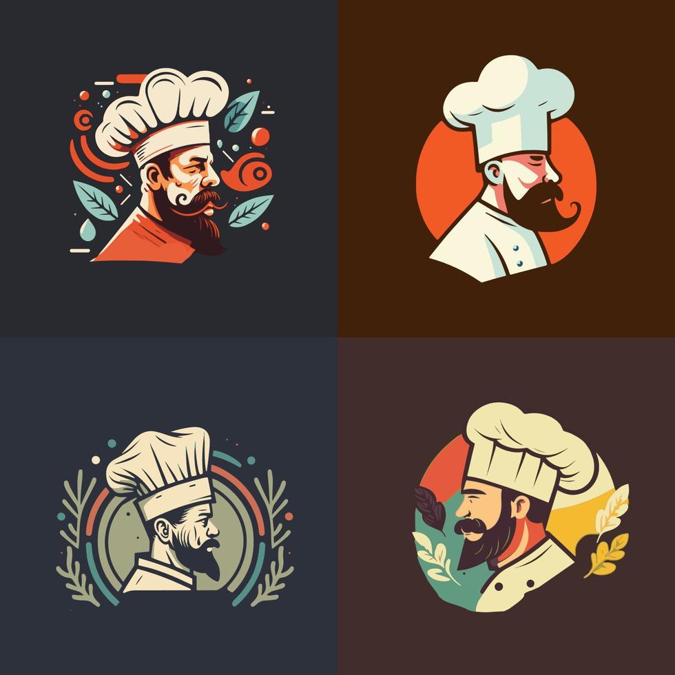 chef homme avec cuisinier chapeau logo mascotte illustration nourriture restaurant image de marque vecteur