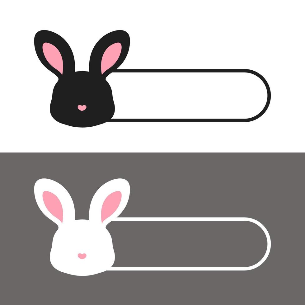 mignon lapin abstrait avec modèle d'étiquette de nom de silhouette de nez de coeur vecteur
