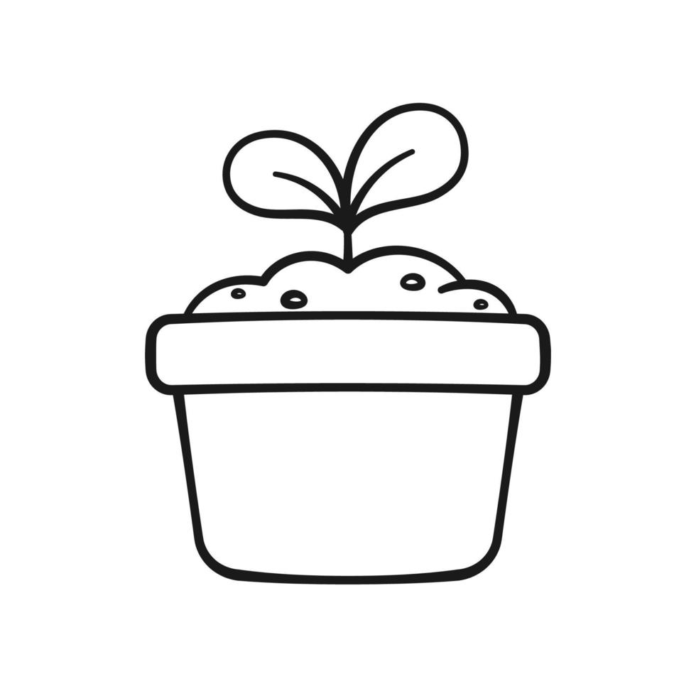 pousse de semis dans une illustration de dessin animé mignon de pot de fleur. cycle de processus de croissance des plantes. jardinage agriculture agriculture page de livre de coloriage feuille de travail d'activité pour les enfants vecteur