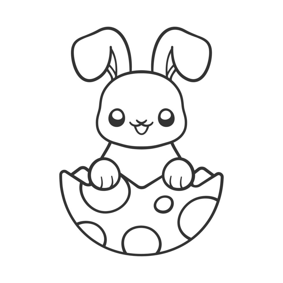 lapin de pâques à l'intérieur d'un oeuf fêlé, illustration de dessin animé mignon vecteur