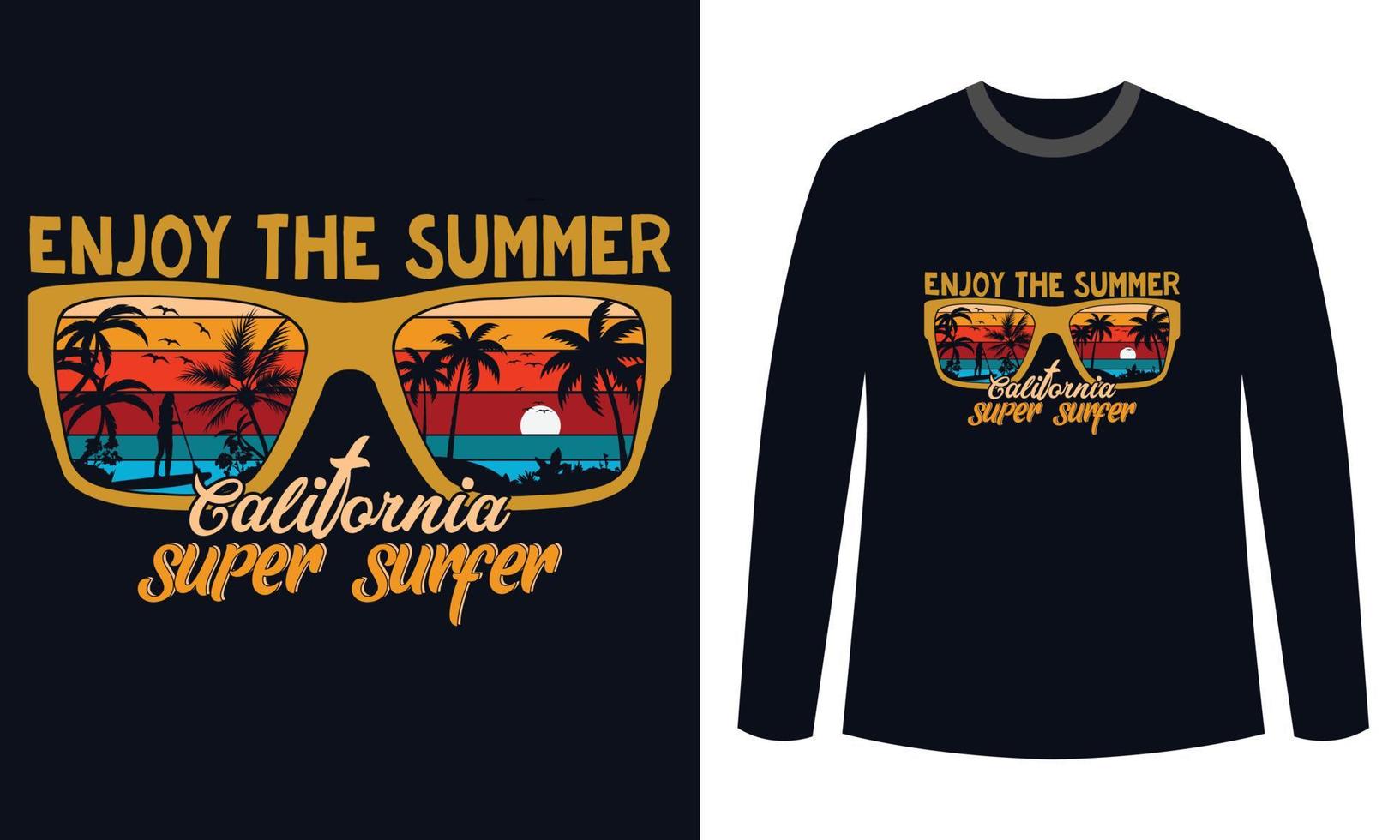 conception de t-shirts d'été profitez de l'été super surfeur californien vecteur