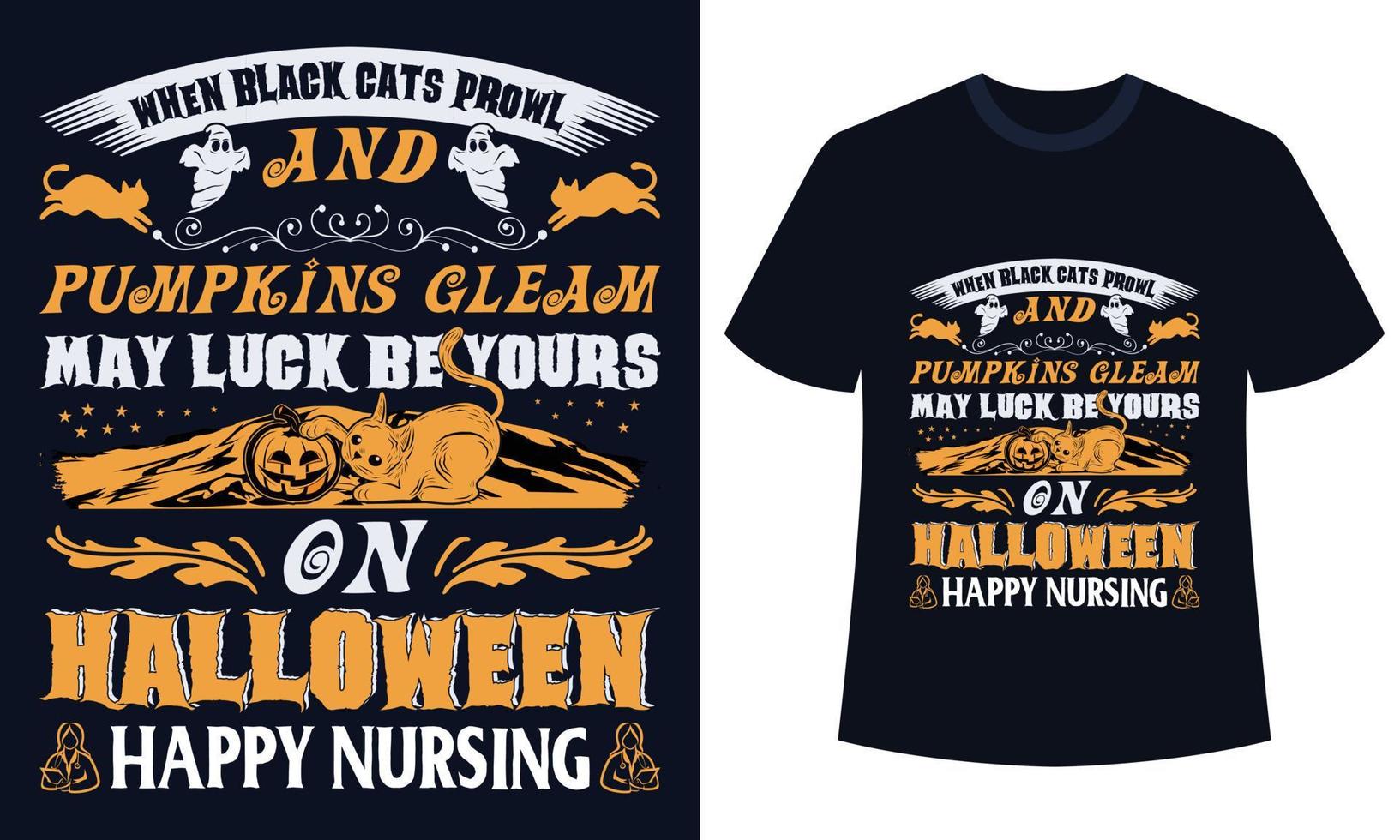 incroyable conception de t-shirt halloween quand les chats noirs rôdent et que les citrouilles brillent que la chance soit à vous pour halloween vecteur