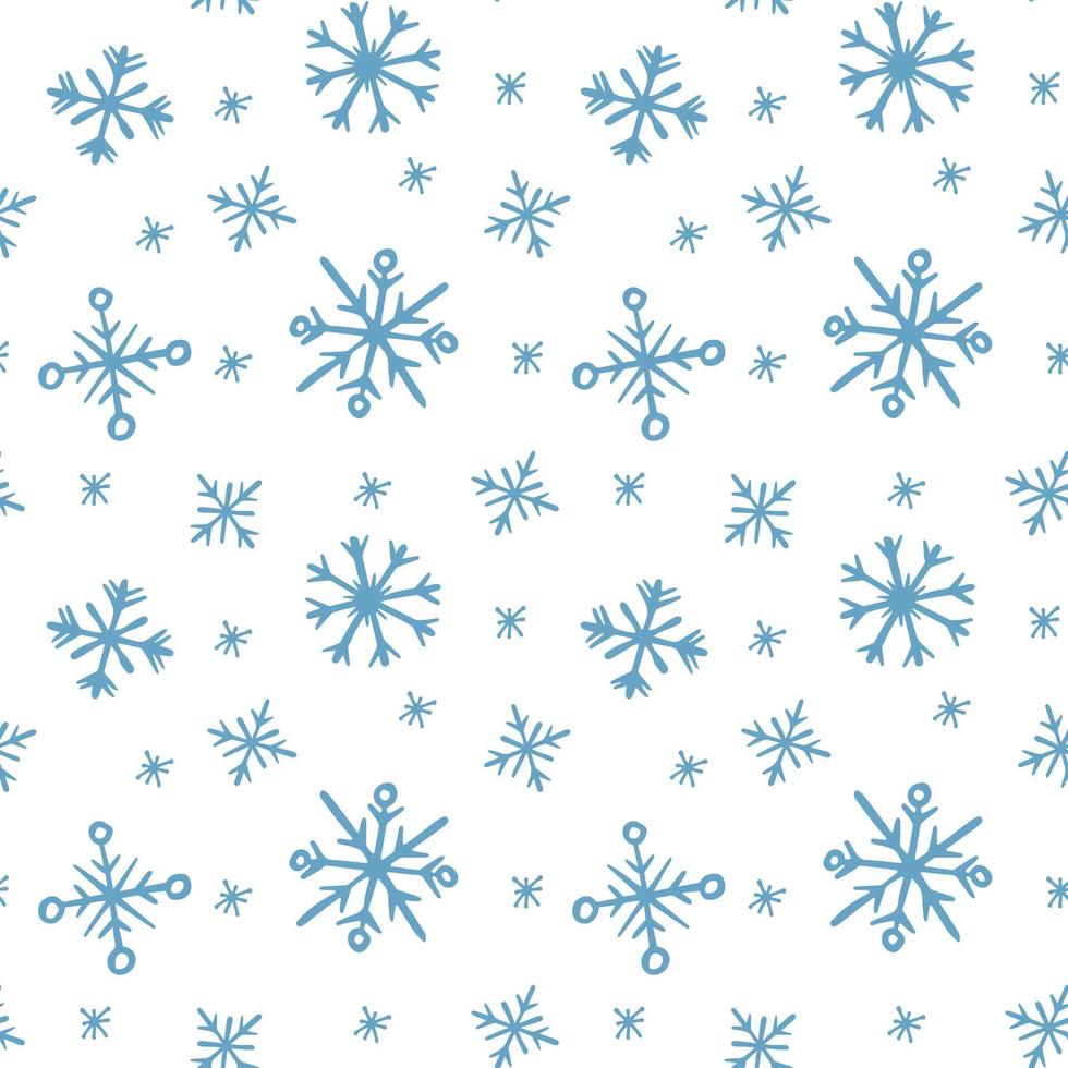 modèle sans couture de nouvel an et noël. fond d'hiver. flocons de neige bleus sur blanc. vecteur