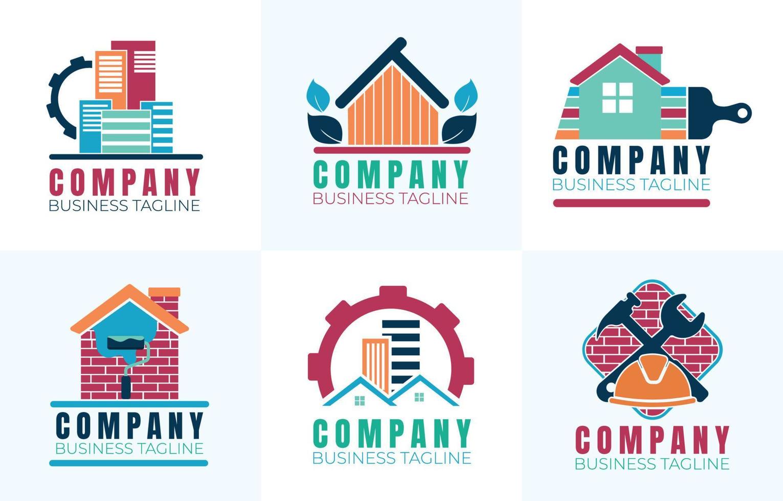 collection de logos d'entreprise de construction colorée vecteur