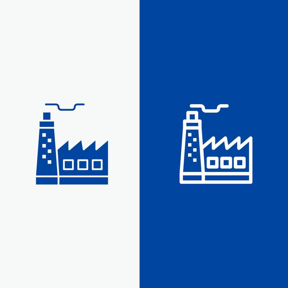 bâtiment usine construction industrie ligne et glyphe icône solide bannière bleue ligne et glyphe icône solide bannière bleue vecteur