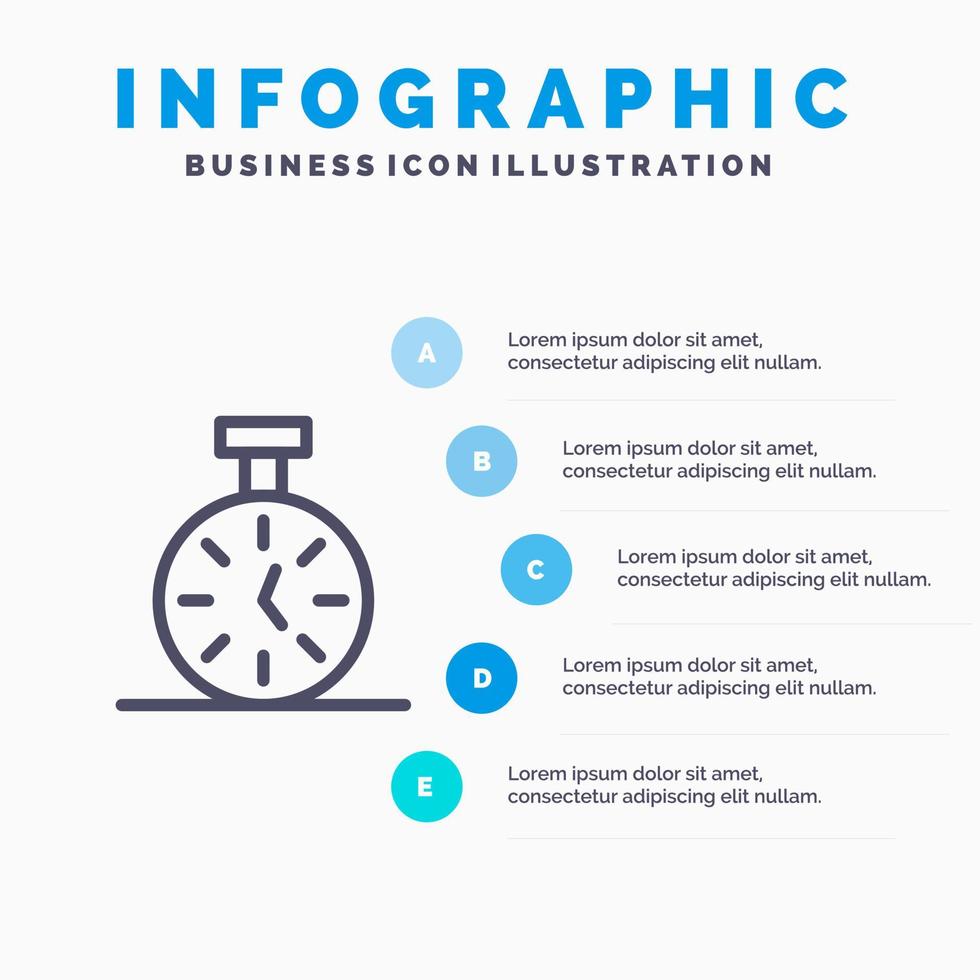 icône de ligne de compte de minuterie chronomètre avec 5 étapes présentation infographie fond vecteur