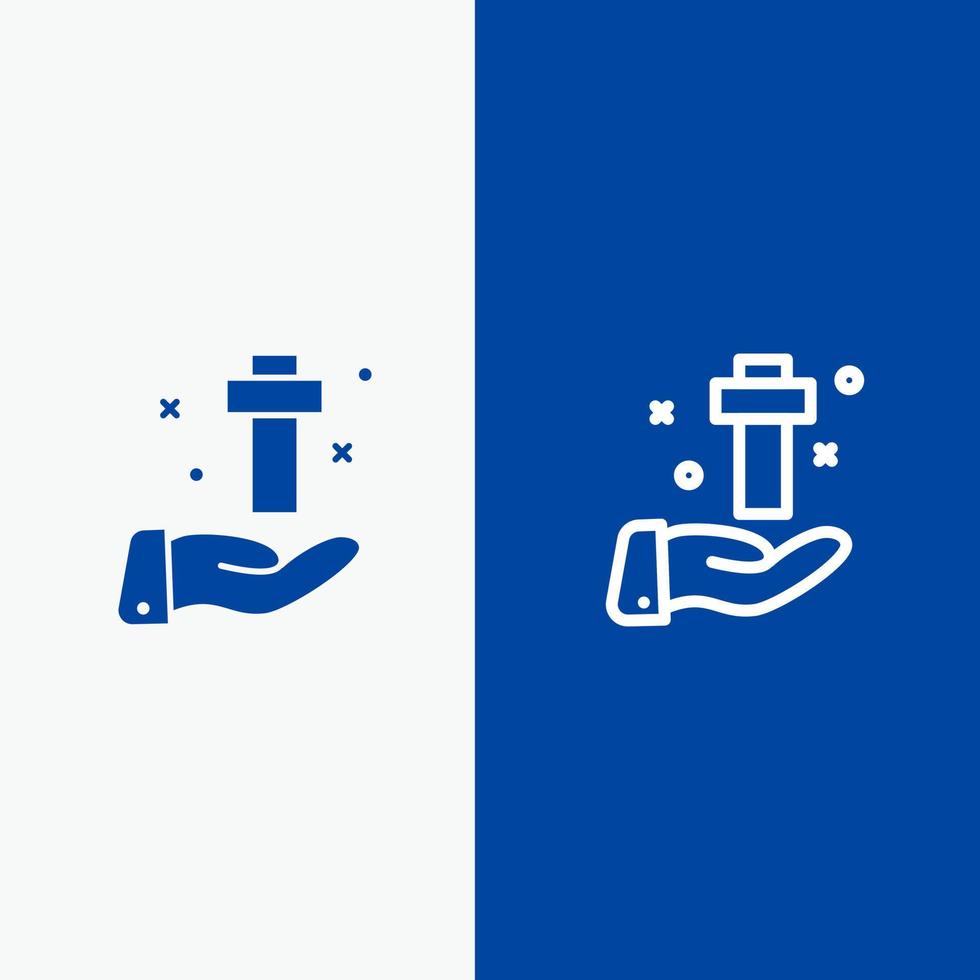 célébration de la main croix chrétienne pâques ligne et glyphe icône solide bannière bleue ligne et glyphe icône solide bannière bleue vecteur
